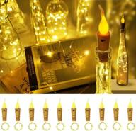 🍷 decorman wine bottle cork lights - 10 packs 20 led warm white fairy lights with candle flame for party, wedding, christmas, halloween - battery operated copper wire string lights - mini starry lights (warm white) logo