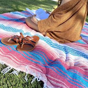 img 2 attached to 🧘 Premium Mexican Blanket: Authentic Yoga, Beach, Picnic, and Travel Blanket - Handmade Outdoor Rug with Excellent Durability - Ideal Yoga Bolster