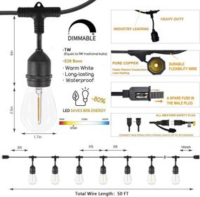 img 2 attached to 🌟 Svater Outdoor String Lights 150FT - 3 Pack of 50FT - 45pcsxE26 Socket - 48pcs S14 Shatterproof Bulbs - 1 Watt - Dimmable 2700K Warm White - IP65 Waterproof - Commercial Grade Patio Lights for Ultimate Outdoor Ambiance