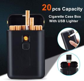 img 3 attached to 🔴 Portable Cigarette Case with Built-in Lighter - King Size Box, Holds 20pcs of Regular Cigarettes, USB Rechargeable Windproof Electric Lighter (Red)