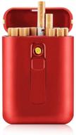 🔴 portable cigarette case with built-in lighter - king size box, holds 20pcs of regular cigarettes, usb rechargeable windproof electric lighter (red) logo