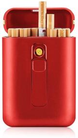 img 4 attached to 🔴 Portable Cigarette Case with Built-in Lighter - King Size Box, Holds 20pcs of Regular Cigarettes, USB Rechargeable Windproof Electric Lighter (Red)