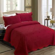 🌺 exquisite burgundy floral quilt coverlet set: full/queen size bedspread with lightweight hypoallergenic hypoallergenic, featuring delicate embroidery logo
