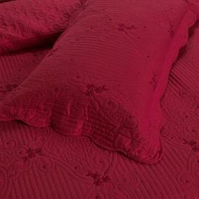 img 2 attached to 🌺 Exquisite Burgundy Floral Quilt Coverlet Set: Full/Queen Size Bedspread with Lightweight Hypoallergenic Hypoallergenic, Featuring Delicate Embroidery