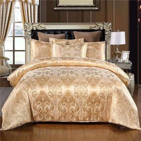 img 4 attached to Luxurious Reversible Jacquard Satin Duvet Cover Set with Zipper Closure - Ultra Soft Queen Size Double Brushed Microfiber - Silk-like Floral Bedding Comforter Covers - Includes 2 Pillow Shams - Gold