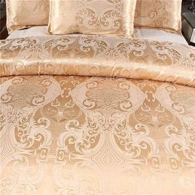 img 2 attached to Luxurious Reversible Jacquard Satin Duvet Cover Set with Zipper Closure - Ultra Soft Queen Size Double Brushed Microfiber - Silk-like Floral Bedding Comforter Covers - Includes 2 Pillow Shams - Gold