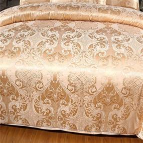 img 3 attached to Luxurious Reversible Jacquard Satin Duvet Cover Set with Zipper Closure - Ultra Soft Queen Size Double Brushed Microfiber - Silk-like Floral Bedding Comforter Covers - Includes 2 Pillow Shams - Gold