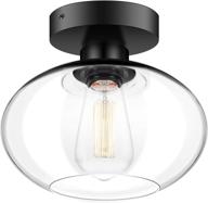 🔆 versatile industrial semi flush mount ceiling light: includes 750 lumen led bulb, clear glass shade - ideal for farmhouse, hallway, bedroom, cafe, bar, corridor, porch, passway logo