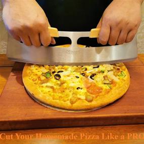 img 1 attached to 🍕 DflowerK 14” Pizza Cutter Rocker Blade: Sharp Stainless Steel Slicer with Wood Handle - Ideal for Homemade Pizza, Pasta, Fudge, and More!