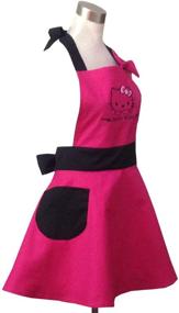 img 1 attached to 👗 Hyzrz Hello Kitty Hot Pink Retro Kitchen Apron: A Charming Cotton Essential for Women and Girls