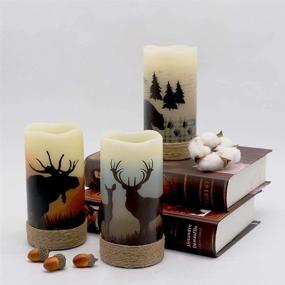 img 2 attached to 🕯️ GenSwin Battery Operated Flameless Led Candles with 6H Timer - Decorative Real Wax Pillar Candles with Hemp Rope, Flickering Warm Light, and Animal Decals (Pack of 3, D3" x H6")