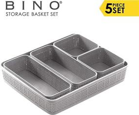 img 1 attached to 🔲 Light Grey BINO 5-Piece Woven Plastic Storage Basket Set