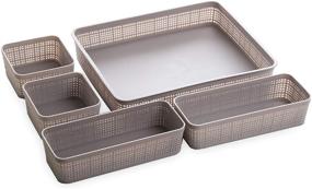 img 4 attached to 🔲 Light Grey BINO 5-Piece Woven Plastic Storage Basket Set