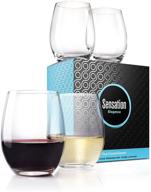 season story crystal stemless wine glasses gift box (set of 4, 15oz) - glassware sets for drinking red & white wine, water, juice, beer - perfect glass drinkware set for cabernet, wedding, birthday party логотип