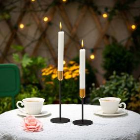 img 1 attached to 🕯️ Nuptio Candlestick Holders Set - Elegant Gold & Black Brass Taper Candle Holders for Table Decor