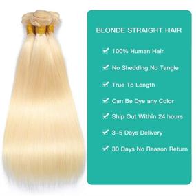 img 3 attached to 💇 9A Brazilian Straight Hair Bundles - 613 Blonde Virgin Human Hair Weave (14 16 18 Inches) - 3 Bundle Pack