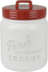 img 4 attached to DII Vintage Retro Farmhouse Chic Ceramic Kitchen Canister: Mason Jar Inspired Cookie Jar with Airtight Lid - Red