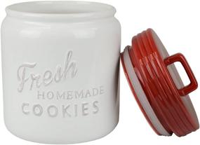 img 3 attached to DII Vintage Retro Farmhouse Chic Ceramic Kitchen Canister: Mason Jar Inspired Cookie Jar with Airtight Lid - Red