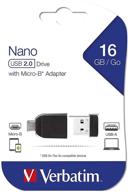 💾 эффективный носитель данных verbatim 16 гб nano usb flash drive с usb otg micro adapter - черный логотип