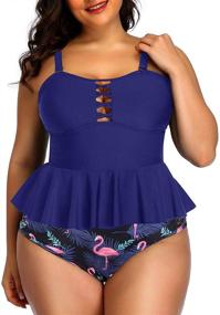 img 1 attached to Stylish Yonique Plus Size Swimsuits for Women - Tummy Control Peplum Tankini Tops with High Waisted Bottoms