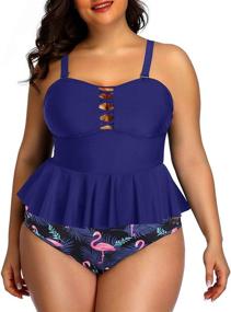 img 4 attached to Stylish Yonique Plus Size Swimsuits for Women - Tummy Control Peplum Tankini Tops with High Waisted Bottoms