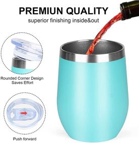 img 1 attached to Teal 12 Oz Insulated Wine Tumbler: Vacuum Stainless Steel Glass, Lid Included for Champaign, Cocktail, Beer - 1 Pack