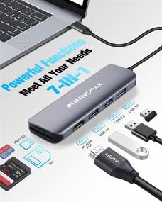 img 3 attached to USB-хаб INNOMAX для MacBook Pro, 7-в-1 USB-адаптер с 4K HDMI, SD/TF кард-ридером, 3 USB 3.0 портами - совместим с MacBook / Air / iPad Pro 2020/19/18/ USB-C ноутбуками - Nintendo Gray.