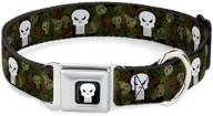 🐾 buckle-down seatbelt buckle dog collar with punisher logo4 stacked/repeat camo olive/white - stylish and safe choice for your furry friend logo