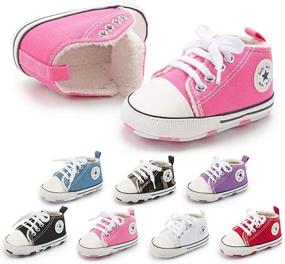 img 4 attached to 👶 Soft Sole High-Top Ankle Infant First Walkers Crib Shoes for Beautiful Baby Girls and Boys - Save on Canvas Sneakers