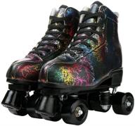 women's roller skates with light up wheels - leather, adjustable, double row derby skates for teens and youth logo