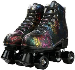 img 4 attached to Women's Roller Skates with Light Up Wheels - Leather, Adjustable, Double Row Derby Skates for Teens and Youth