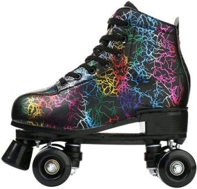 img 3 attached to Women's Roller Skates with Light Up Wheels - Leather, Adjustable, Double Row Derby Skates for Teens and Youth