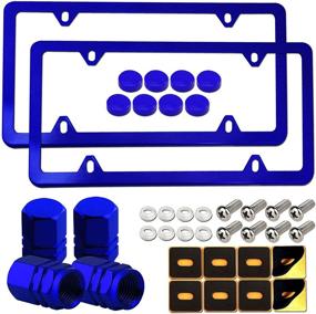 img 4 attached to AOOTF Blue License Plate Frames- 2 Pack 4 Holes Slim Car Tag Holders For Front &Amp