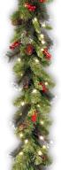 national tree company pre-lit artificial christmas garland, green, crestwood spruce, white lights, decorated with pine cones and berries, 9ft logo