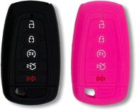 🔑 autobase silicone key fob cover for ford f-150 fusion f250 f350 f450 f550 edge explorer mustang expedition bronco f-150 raptor, car accessory - key protection case 2 pcs (black/pink) logo