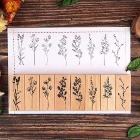 img 3 attached to Creproly 8-Piece Wooden Rubber Stamps Set with Plant, Flower, and Tree Patterns for Decorative Planning, Scrapbooking, Card Making, and DIY Crafts