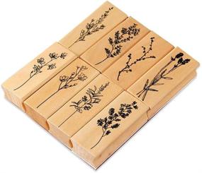 img 4 attached to Creproly 8-Piece Wooden Rubber Stamps Set with Plant, Flower, and Tree Patterns for Decorative Planning, Scrapbooking, Card Making, and DIY Crafts