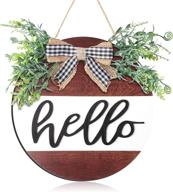 rustic front door sign hanging wooden wreath hanger for farmhouse porch decor with burlap bow - brown and white логотип