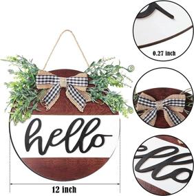 img 3 attached to Rustic Front Door Sign Hanging Wooden Wreath Hanger for Farmhouse Porch Decor with Burlap Bow - Brown and White