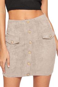 img 4 attached to 👗 Meyeeka Women's Faux Suede High Waist A-line Mini Skirt: Button Down with Pockets - Trendy and Fashionable