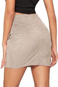 img 3 attached to 👗 Meyeeka Women's Faux Suede High Waist A-line Mini Skirt: Button Down with Pockets - Trendy and Fashionable