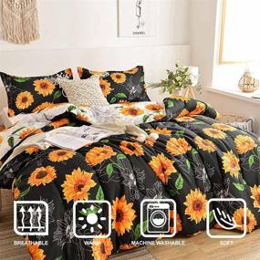 img 3 attached to 🌻 Nanko Queen Comforter Set 3pc - Black Sunflower Floral Leaf Reversible Bedding for Women