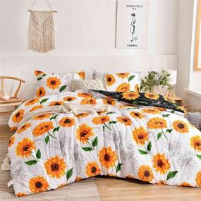 img 1 attached to 🌻 Nanko Queen Comforter Set 3pc - Black Sunflower Floral Leaf Reversible Bedding for Women