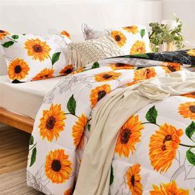 img 2 attached to 🌻 Nanko Queen Comforter Set 3pc - Black Sunflower Floral Leaf Reversible Bedding for Women