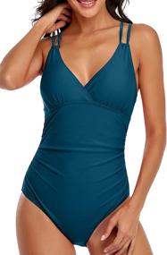 img 1 attached to 👗 Flattering Women's V-Neck One Piece Swimsuits: Tummy Control, Crosscriss Back, Vintage Style – Sizes S-XXL