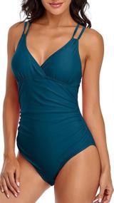 img 3 attached to 👗 Flattering Women's V-Neck One Piece Swimsuits: Tummy Control, Crosscriss Back, Vintage Style – Sizes S-XXL