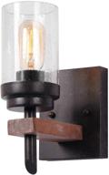 🏡 eumyviv rustic wood wall sconce with seeded glass shade: vintage industrial hardwired bathroom light fixture for log cabin home decor, retro edison style 1-light, black (17804) логотип