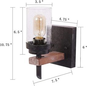 img 3 attached to 🏡 Eumyviv Rustic Wood Wall Sconce with Seeded Glass Shade: Vintage Industrial Hardwired Bathroom Light Fixture for Log Cabin Home Decor, Retro Edison Style 1-Light, Black (17804)