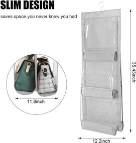 img 1 attached to 👜 Hanging Dust Proof Handbag Organizer Storage Holder Bag for Wardrobe Closet. Ideal for Purse Clutch with 6 Spacious Pockets, Perfect for Organizing and Storing Women's Handbags (Grey)