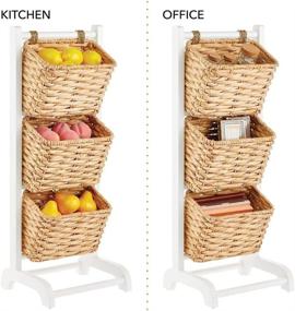 img 1 attached to mDesign 3 Tier Vertical Standing Storage Basket Stand - Wood Organizer Tower Rack with 3 Bins - White/Natural/Tan